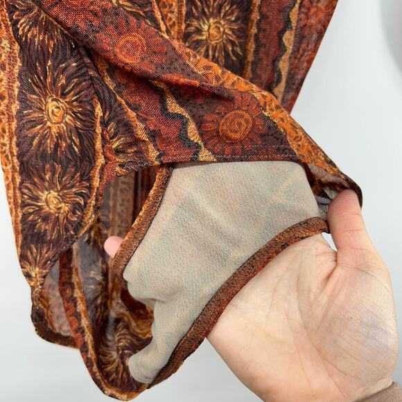 Vintage Y2K 2000s Sun Print Celestial Sheer One Piece Bodysuit Tank Top Festival - Picture 6 of 6